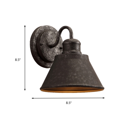 Metal Drum/Trumpet Wall Mounted Light Retro Rustic 1 Light Wall Sconce Lighting in Antique Black
