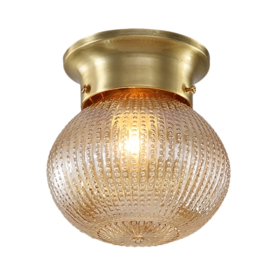 Mini Globe Flush Ceiling Light Clear Prismatic Glass Single Light Flushmount Lighting in Brass, 6