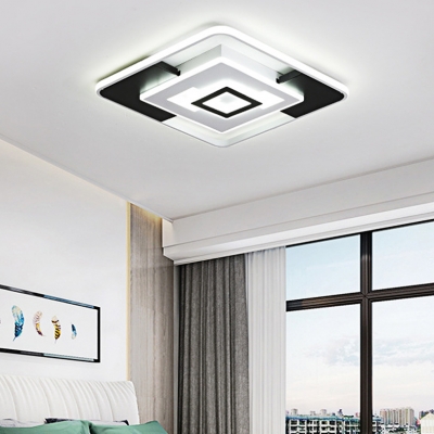 Modern Square/Rectangle Flush Ceiling Light Metal Led Black and White Flushmount Lighting in Warm/White, 16