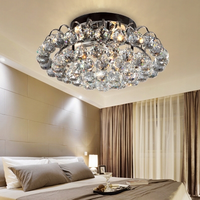 Modernism Clear Crystal Flush Mount Light 3 Lights Indoor Flush Ceiling Light in Black for Bedroom