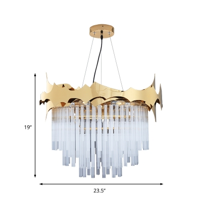 Nordic Tiered Ceiling Chandelier Clear Crystal Rods Height Adjustable 6 Lights Gold Hanging Pendant Light