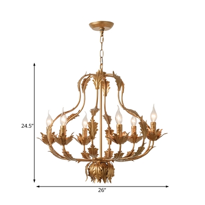Rustic Style Lead Chandelier Light with Candle 6 Bulbs Metal Hanging Ceiling Light in Gold