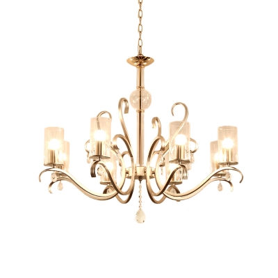 Traditional Cylinder Chandelier Light with Crystal Drop Clear Glass 6/8 Lights Hanging Light in Gold