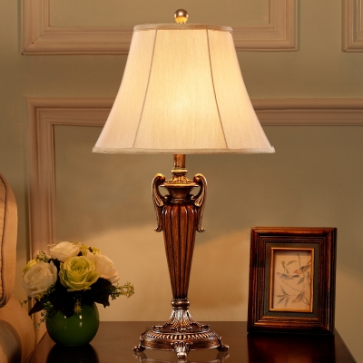 Vintage Tapered Standing Light 1 Head Living Room Table Lamp With Beige Fabric Shade Beautifulhalo Com