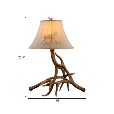 White Fabric Shade Table Lamp with Bell Shade Single Light Lodge Style Standing Table Light