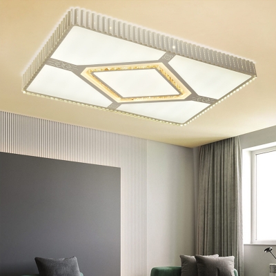 White Rectangle Flushmount Lighting Modern Metal Integrated Led Ceiling Flush Light for Living Room