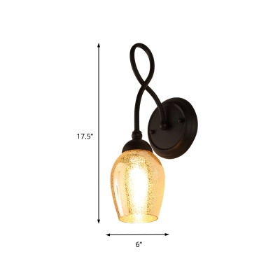 1/2 Lights Oval Sconce Wall Light with Curved Arm Industrial Mercury Glass Shade Wall Light Fixture in Black Finish
