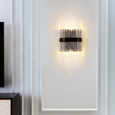 1/2 Pack Black Tube Wall Light Modern Style Metal Crystal Sconce Light for Bedroom Living Room