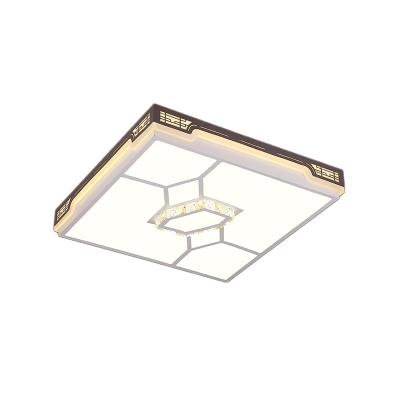 1 Light Led Square/Rectangle Flush Lighting Modern Metal Flushmount Light in Brown with Crystal Accents