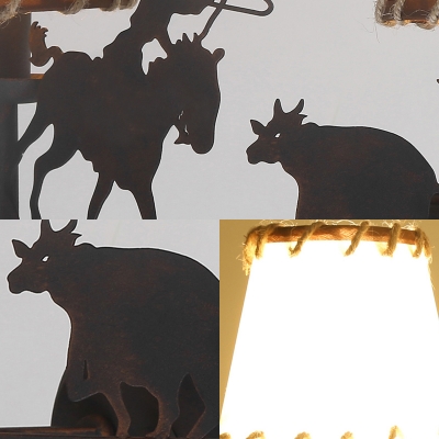 2 Lights Conical Wall Mount Light with Animal Accents Wrought Iron Indoor Wall Lamp for Restaurant