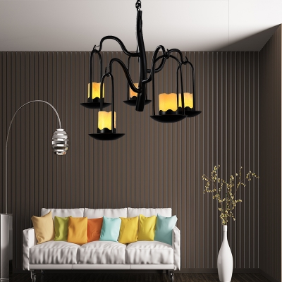 3/5/8 Lights Candle Pendant Lamp Rustic Amber Suspension Lamp in Black for Living Room