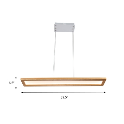 39 Inch Wide Linear Chandelier Wooden Nordic Led Dining Room Pendant Light, White/Neutral/Warm Light