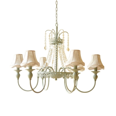 4/6/8 Lights Scalloped Chandelier Lamp with Crystal Traditional Fabric Foyer Pendant Light in Green