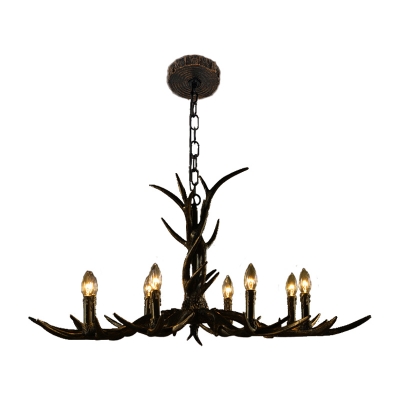 6/8/10/15 Lights Brass Antlers Hanging Lamp Height Adjustable Rustic Resin Ceiling Chandelier in Brass for Living Room