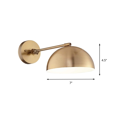 Adjustable Dome Wall Sconce with Metal Shade Modern 1 Light Industrial Wall Lamp in Brass