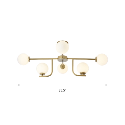 Ball Ceiling Lamp with White Glass Shade 6/10 Lights Modern Vintage Semi Flush Ceiling Light in Gold