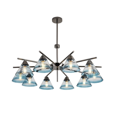 Blue/Clear/Smoke Gray Conic Pendant Chandelier Glass Modernism 6/8/10-Bulb Hanging Ceiling Light for Bedroom