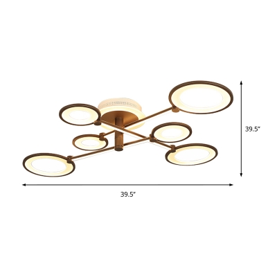 Brown Crossed Flush Light Fixture Contemporary 5/7/9 Lights Integrated Led Close to Ceiling Light in Warm/White/Neutral