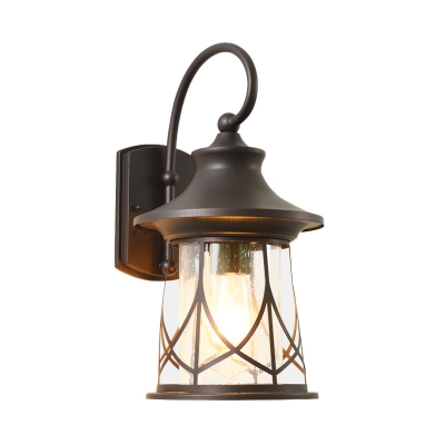 Castle Cage Tapered Sconce Fixture with Clear Glass Shade 1 Light Wall Light in Black Finish