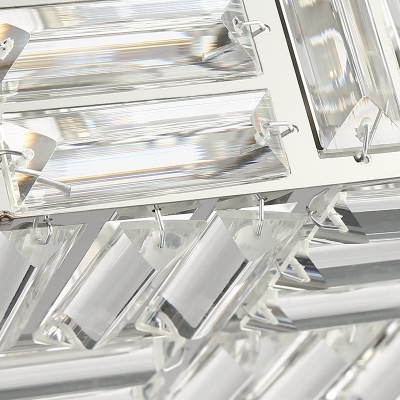 Chrome Rectangular Suspension Light Clear K9 Crystal Modern Single Pendant Light for Dining Room