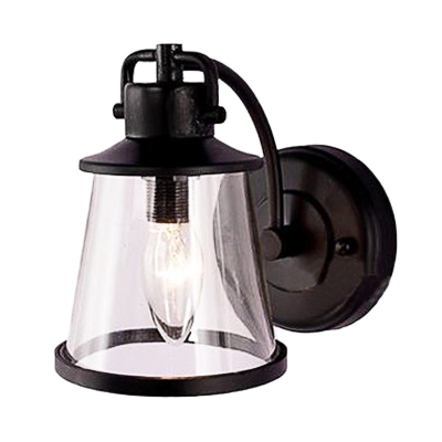 Conical Shade Sconce Corridor 1 Light Industrial Metal Wall Lamp Sconce in Black