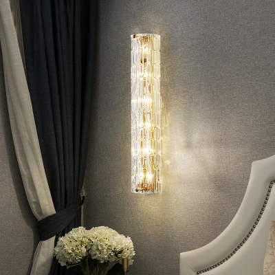 Contemporary Fluted Shape Wall Light Clear Crystal Metal Gold Wall Lamp for Bedroom Shop