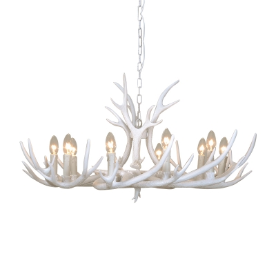 Countryside Tiered Chandelier Lighting with Antlers Resin 4/6/8/10/15 Lights Hanging Lamp in White