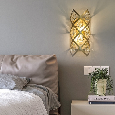 Crystal Wall Mount Lighting Vintage 2 Lights Metal Gold Wall Sconce Lamp for Living Room