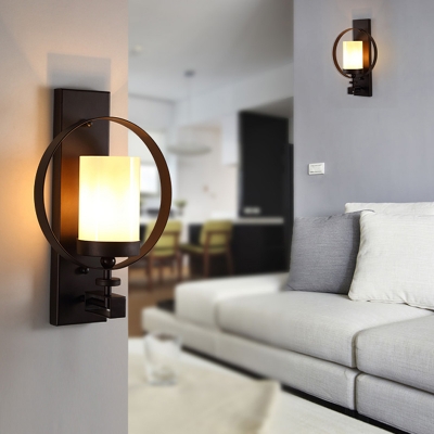 Cylinder Wall Mounted Lamp with Round Metal Industrial 1 Head Indoor Wall Sconce Lighting in Black