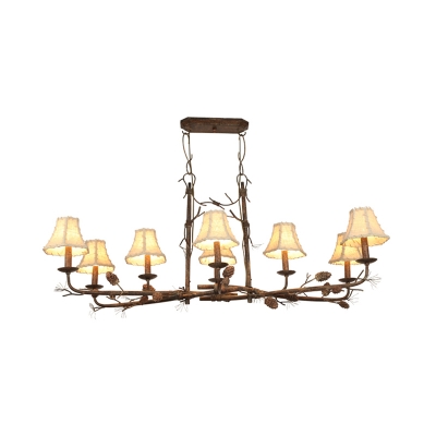Empire Shade Chandelier Lamp Country Style 8 Lights White Fabric Pendant Lamp in Rust