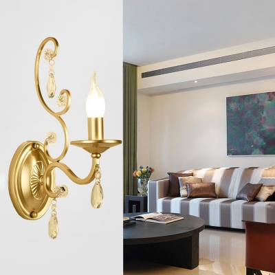 Fabric Conical Sconce Light 1/2-Light Contemporary Wall Mount Lighting with/without Shade in Brass