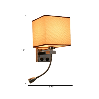 Fabric Square Wall Mounted Lamp Traditional 1 Light Wall Sconce Light in Coffee/Beige