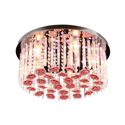 Girls Bedroom Round Ceiling Mount Light Clear ad Red Crystal Modern LED Ceiling Lamp