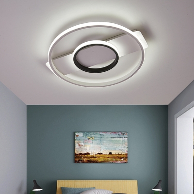 Led Double Ring Flush Mount Ceiling Light Minimalist Metal Indoor Flush Lamp with White Linear Canopy, White Light