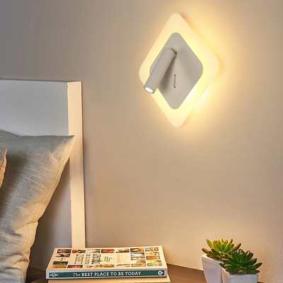 Led Round/Rectangle/Square/Sector Wall Lamp with Spotlight Adjustable Metal Wall Mounted Reading Light in Warm/White