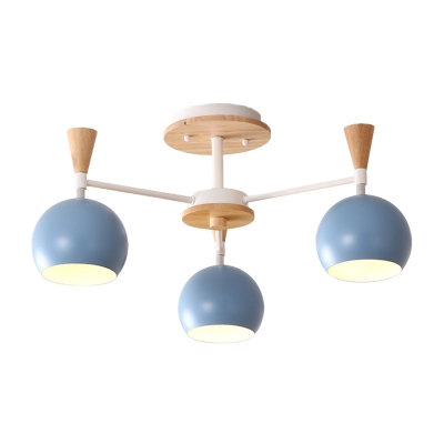 Macaron Orb Semi Flush Light with Blue/Green/Pink/Yellow Metal Shade 3/6/8 Lights Ceiling Light for Living Room
