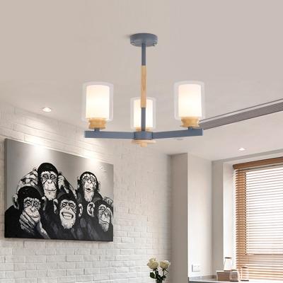 Minimalist Cylinder Pendant Light Fixture with Opal Glass Shade Gray/White 3/5/6/8 Lights Chandelier Lighting