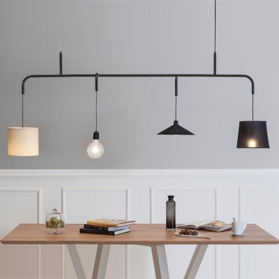Modern Linear Island Lamp with Fabric Shade 4 Lights Indoor Pendant Light for Dining Room