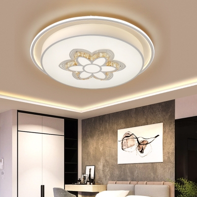 Modern Moon/Flower/Round Flush Ceiling Light with Amber Crystal Accents Led Acrylic Flush Mount Ceiling Light in White