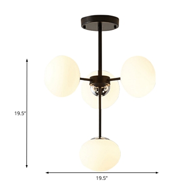 Modern Oval Hanging Ceiling Light with Radial Design White Glass Shade Chandelier in Black
