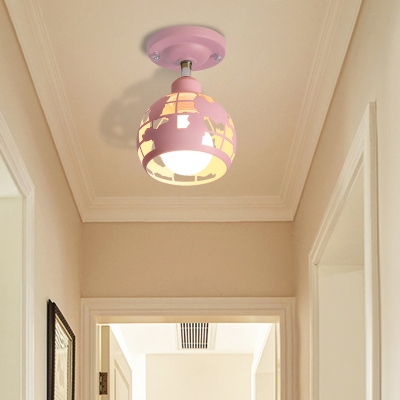 Pink/Yellow/Blue Domed Semi-Flush Light Modern Metal 1 Head Lighting Fixture for Hallway