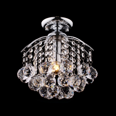 Polished Chrome Flushmount Lighting with Clear Crystal Ball Contemporary 1 Light Mini Flush Lamp