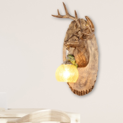 Right/Left Deer Wall Mounted Lighting with Yellow Crackle Glass Shade 1 Bulb Vintage Wall Lamp in Brown/Yellow/White/Gold