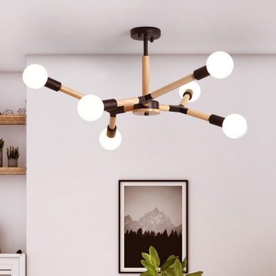 Rotatable Branch Hanging Ceiling Light Nordic Modern 3/6/9 Lights Wood Chandelier Light in Black/White