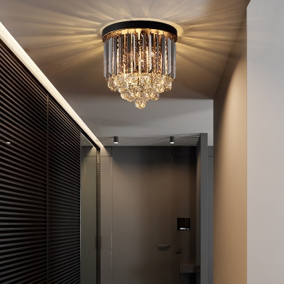 Smoked Crystal Flush Mount Ceiling Light 2/4/7/8 Bulbs Modern Foyer Flush Lighting in Black