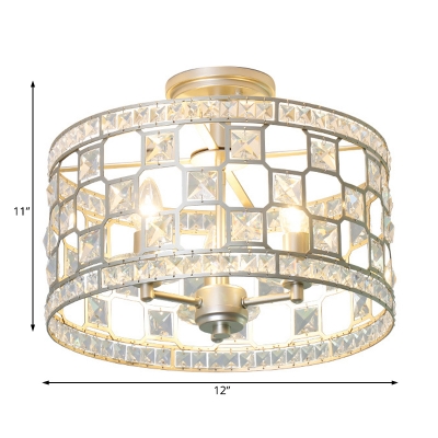 Traditional Round Flush Lighting Metal and Clear Crystal 3 Lights Flush Mount in Gold/Silver