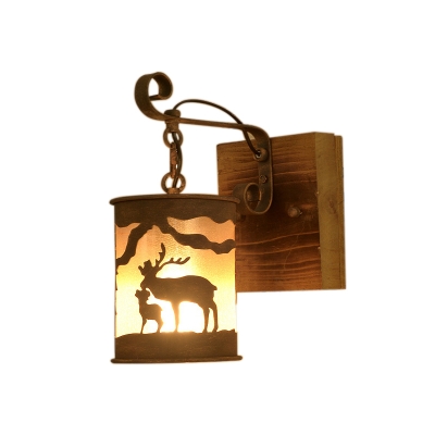 Village Style Cylinder Suspender Wall Light Iron and Fabric Shade 1 Light Wall Sconce Lamp in Rust