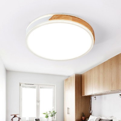 Ceiling Light Flush Mount Modern Wood and Iron Flush Mount Light Fixture in White/Gold for Indoor
