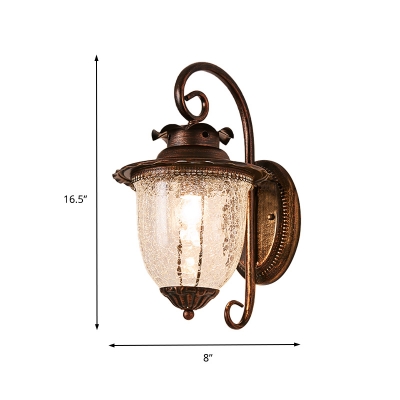 Weathered Copper Lantern Sconce Wall Lighting 1 Head Rustic Pressed Ribbed Glass Wall Sconce for Porch