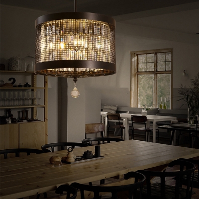 Wire Mesh Round Pendant Light With K9, Black Round Dining Room Light Fixture